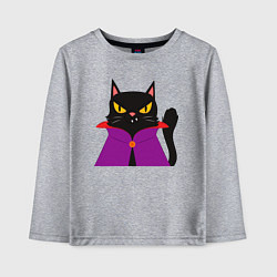 Лонгслив хлопковый детский Чёрный котик-волшебник, цвет: меланж
