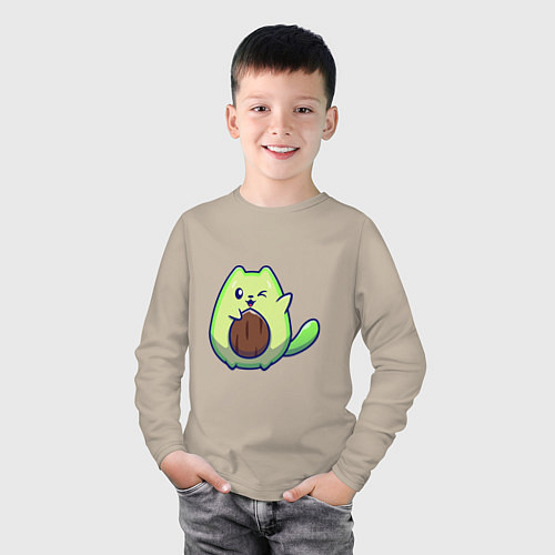 Детский лонгслив Avocado green cat / Миндальный – фото 3