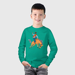 Лонгслив хлопковый детский Наездник на лошадкe, цвет: зеленый — фото 2