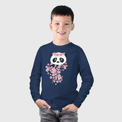 Детский лонгслив Панда в сакуре / Тёмно-синий – фото 3