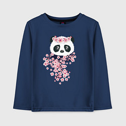 Лонгслив хлопковый детский Панда в сакуре, цвет: тёмно-синий