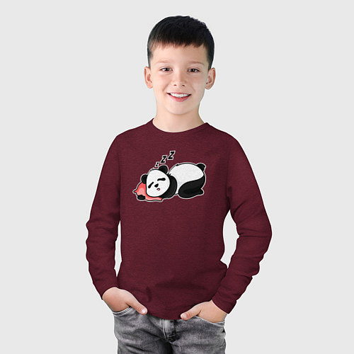Детский лонгслив Дрыхнущая панда / Меланж-бордовый – фото 3