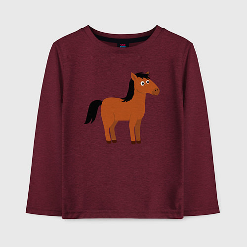 Детский лонгслив Забавная лошадь / Меланж-бордовый – фото 1