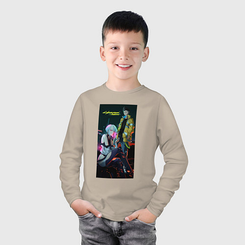 Детский лонгслив Аниме Cyberpunk Edgerunners Дэвид и Люси / Миндальный – фото 3