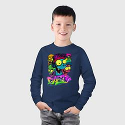Лонгслив хлопковый детский Граффити Весёлые черепа party, цвет: тёмно-синий — фото 2