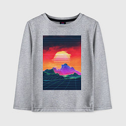 Лонгслив хлопковый детский Синтвейв горы на закате, цвет: меланж