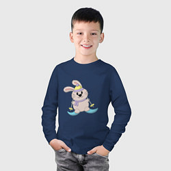 Лонгслив хлопковый детский Кролик - лыжник, цвет: тёмно-синий — фото 2