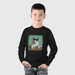 Лонгслив хлопковый детский Мем - голодный кот, цвет: черный — фото 2