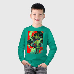 Лонгслив хлопковый детский Луффи упругий человек - One Piece, цвет: зеленый — фото 2