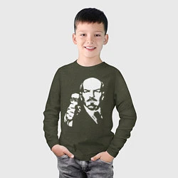 Лонгслив хлопковый детский Ленин с Правдой, цвет: меланж-хаки — фото 2