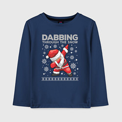 Лонгслив хлопковый детский Through the snow Santa dabbing, цвет: тёмно-синий
