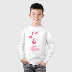 Лонгслив хлопковый детский Cute bunny, merry Christmas, цвет: белый — фото 2