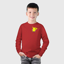 Лонгслив хлопковый детский Пикачу маленькое лого!, цвет: красный — фото 2
