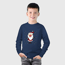 Лонгслив хлопковый детский Дед мороз и снегопад, цвет: тёмно-синий — фото 2