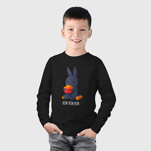 Детский лонгслив Кролик и мандарины - Nom nom nom / Черный – фото 3