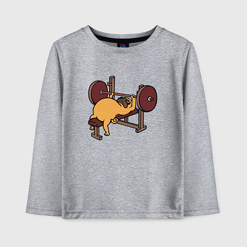 Детский лонгслив Мопс - крутой пауэрлифтер! / Меланж – фото 1