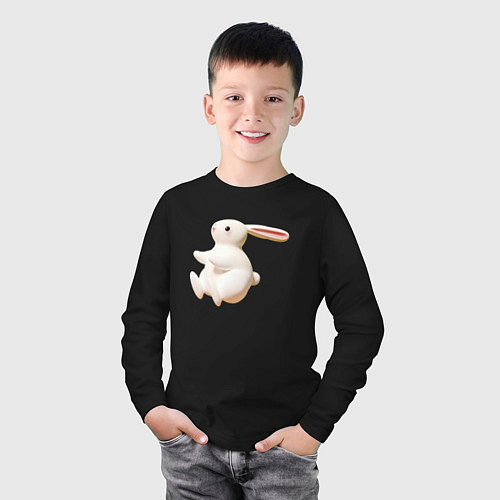 Детский лонгслив Большой белый кролик / Черный – фото 3