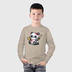Лонгслив хлопковый детский Панда - крутой художник! Cutie, цвет: миндальный — фото 2
