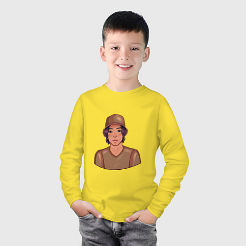 Детский лонгслив Мультяшный мальчик в шляпе / Желтый – фото 3