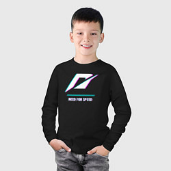 Лонгслив хлопковый детский Need for Speed в стиле glitch и баги графики, цвет: черный — фото 2