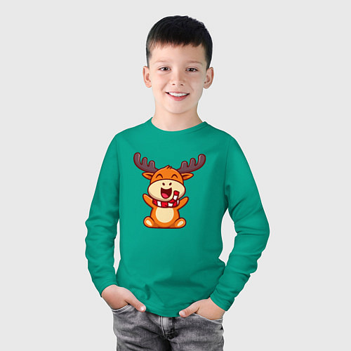 Детский лонгслив Рождественский олень чибик / Зеленый – фото 3