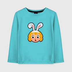 Лонгслив хлопковый детский Мультяшная девочка с ушами зайца, цвет: бирюзовый