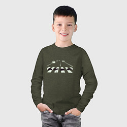 Лонгслив хлопковый детский Walking beetles, цвет: меланж-хаки — фото 2