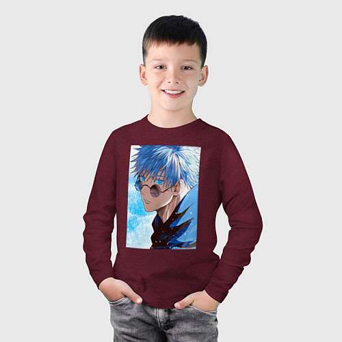 Детский лонгслив Сатору Годжо в очках - Jujutsu kaisen / Меланж-бордовый – фото 3