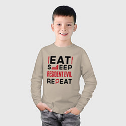Лонгслив хлопковый детский Надпись: eat sleep Resident Evil repeat, цвет: миндальный — фото 2