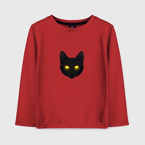 Детский лонгслив Черный кот с сияющим взглядом / Красный – фото 1
