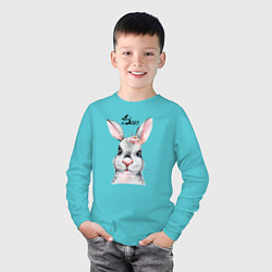 Лонгслив хлопковый детский Кролик - символ 2023 года, цвет: бирюзовый — фото 2