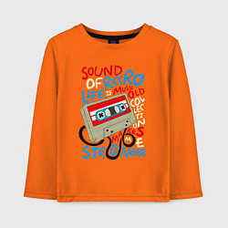 Лонгслив хлопковый детский Касссета ретро звук, цвет: оранжевый