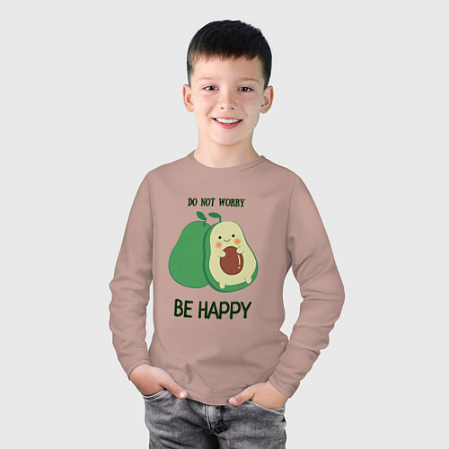 Детский лонгслив Dont worry be happy - avocado / Пыльно-розовый – фото 3