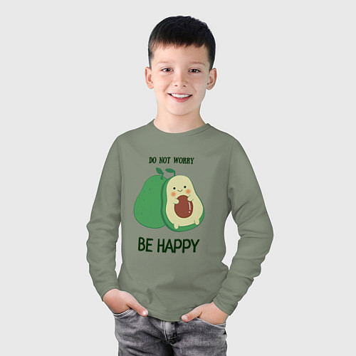 Детский лонгслив Dont worry be happy - avocado / Авокадо – фото 3