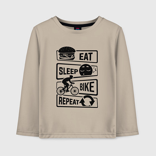 Детский лонгслив Eat sleep bike repeat art / Миндальный – фото 1