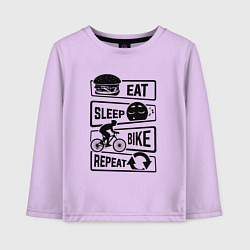 Лонгслив хлопковый детский Eat sleep bike repeat art, цвет: лаванда