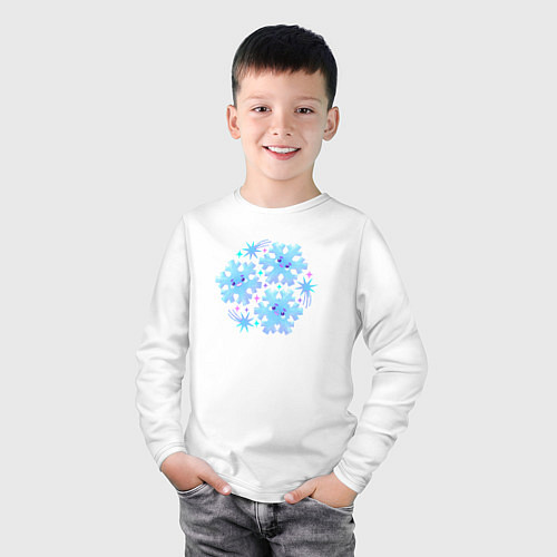 Детский лонгслив Три забавные снежинки с разноцветными звездами / Белый – фото 3