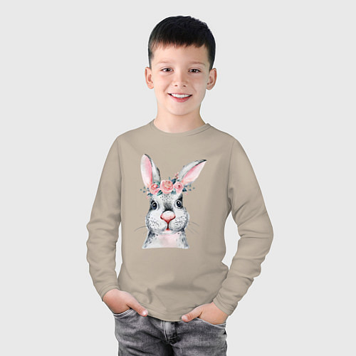 Детский лонгслив Кролик в цветах / Миндальный – фото 3