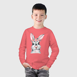 Лонгслив хлопковый детский Кролик в цветах, цвет: коралловый — фото 2