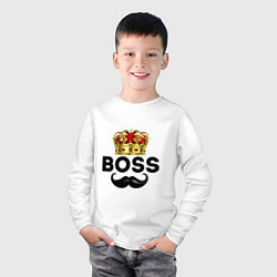 Лонгслив хлопковый детский BOSS и корона с усами, цвет: белый — фото 2