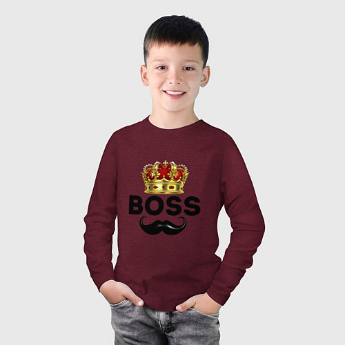 Детский лонгслив BOSS и корона с усами / Меланж-бордовый – фото 3