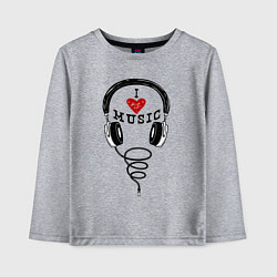 Детский лонгслив I love Music - headphones