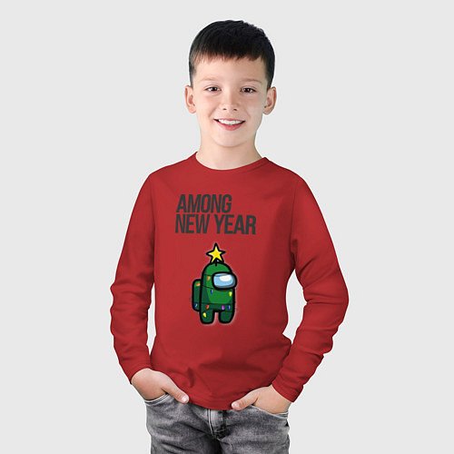 Детский лонгслив Among new year 2023 / Красный – фото 3