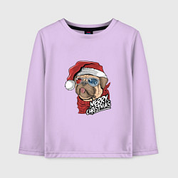 Лонгслив хлопковый детский Pug merry christmas, цвет: лаванда