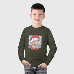 Лонгслив хлопковый детский Claus christmas, цвет: меланж-хаки — фото 2