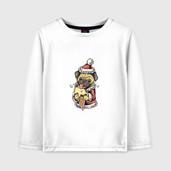 Лонгслив хлопковый детский Новогодний мопсик с мороженым, цвет: белый