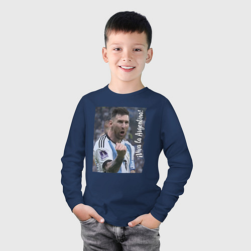 Детский лонгслив Viva la Argentina - Lionel Messi - world champion / Тёмно-синий – фото 3