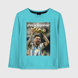 Лонгслив хлопковый детский Lionel Messi - world champion - Argentina, цвет: бирюзовый