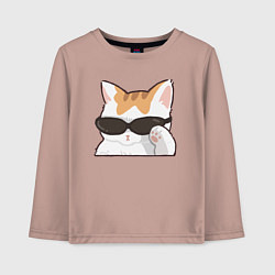 Лонгслив хлопковый детский Бело-рыжий котик в очках, цвет: пыльно-розовый