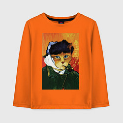 Лонгслив хлопковый детский Кот Ван Гога портрет с отрезанным ухом - пародия, цвет: оранжевый